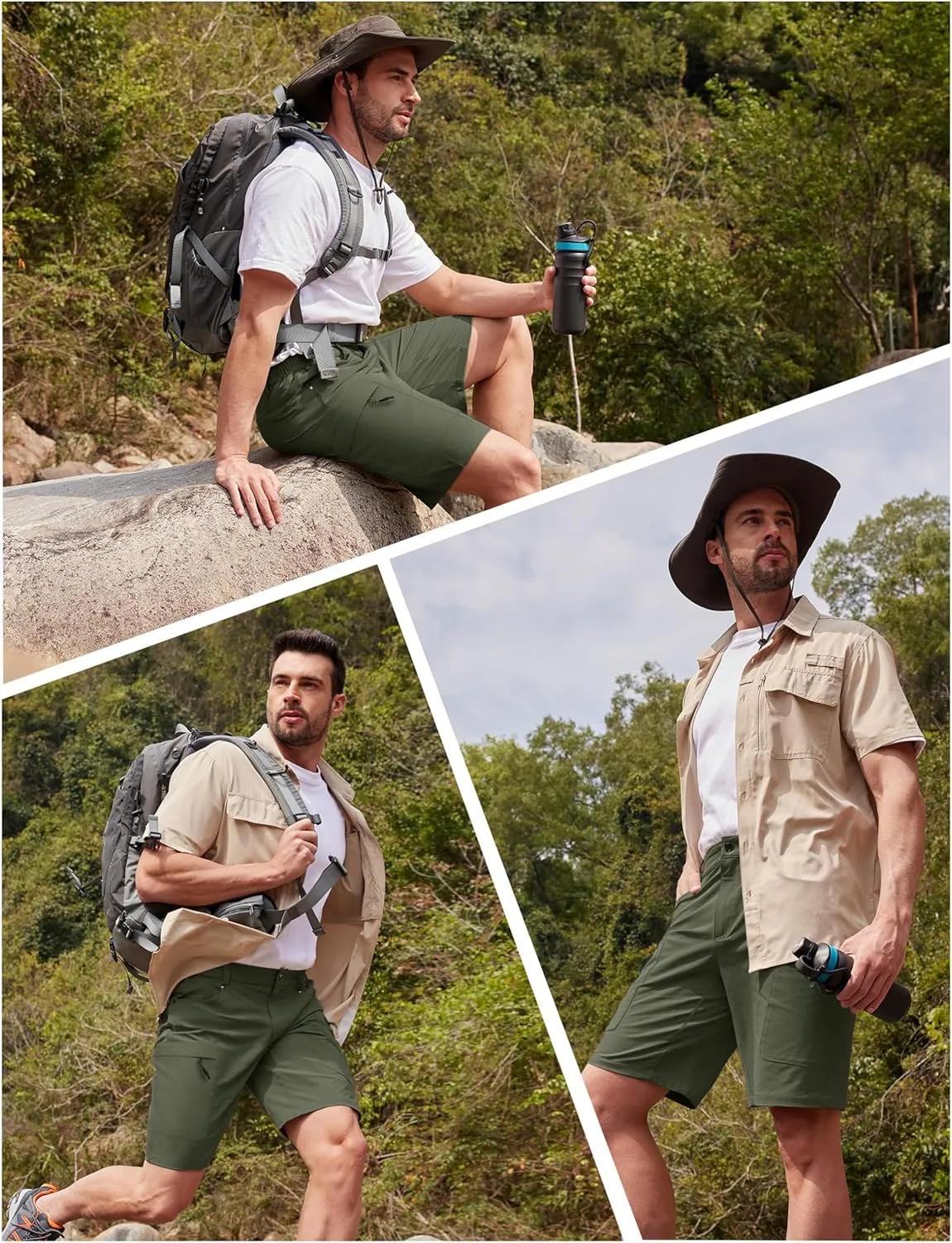 TACVASEN Men's Hiking Cargo Shorts 10" Quick Dry Lightweight Casual Golf Work Shorts with Zipper Pocket Summer Outdoor