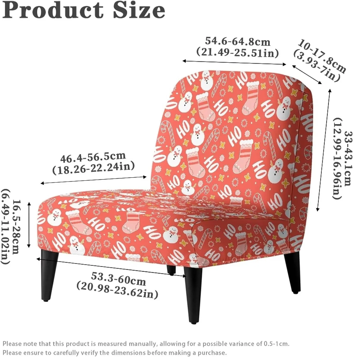 Talayituse Snowman Sock Candy Star Print Armless Accent Chair Cover Christmas Decor Slipcover for Slipper Chair Without Armrest Chair Couch Wear-Resistant Furniture Protector Cover for Bedroom Hotel