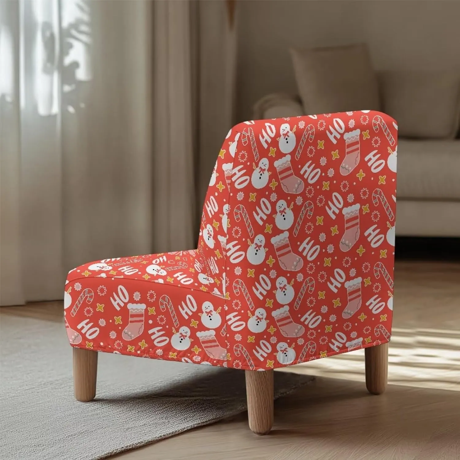 Talayituse Snowman Sock Candy Star Print Armless Accent Chair Cover Christmas Decor Slipcover for Slipper Chair Without Armrest Chair Couch Wear-Resistant Furniture Protector Cover for Bedroom Hotel