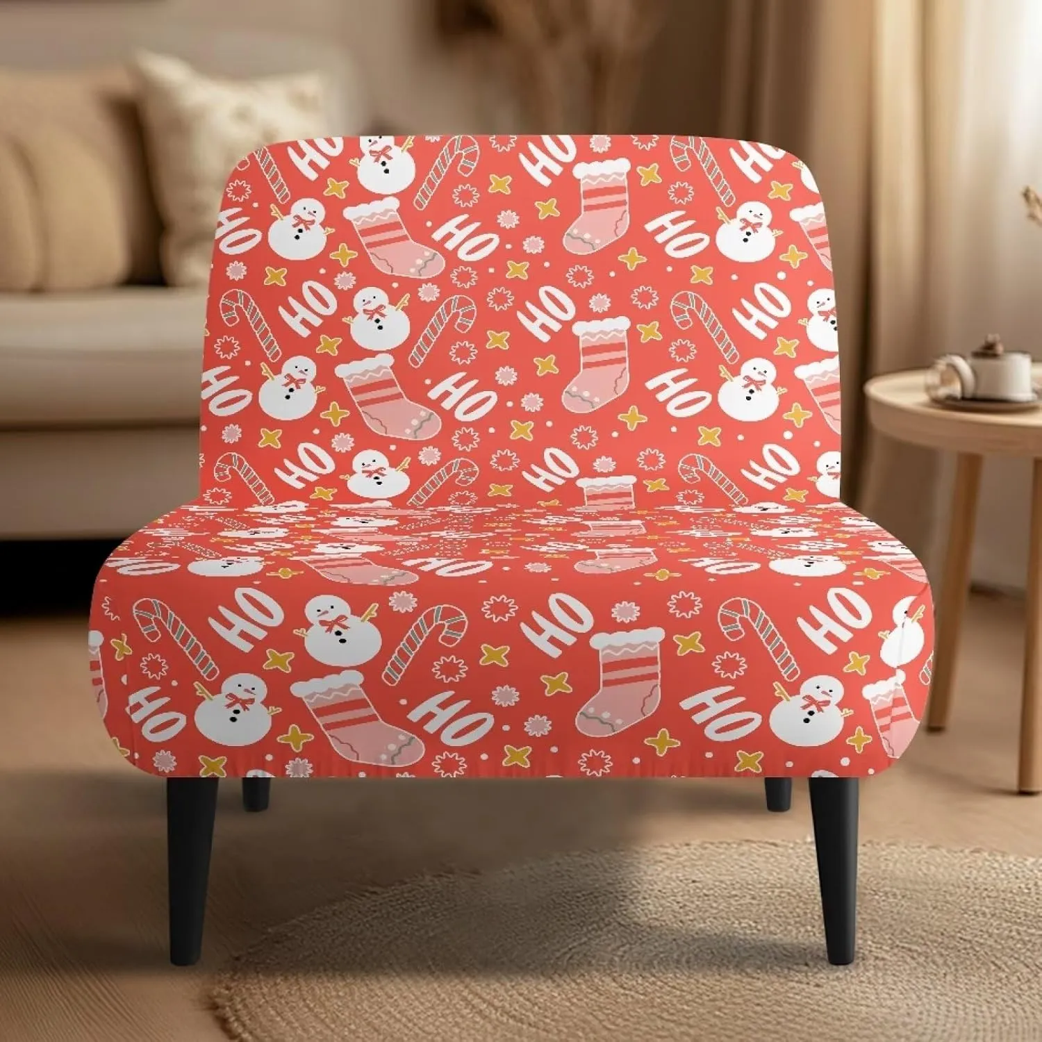 Talayituse Snowman Sock Candy Star Print Armless Accent Chair Cover Christmas Decor Slipcover for Slipper Chair Without Armrest Chair Couch Wear-Resistant Furniture Protector Cover for Bedroom Hotel