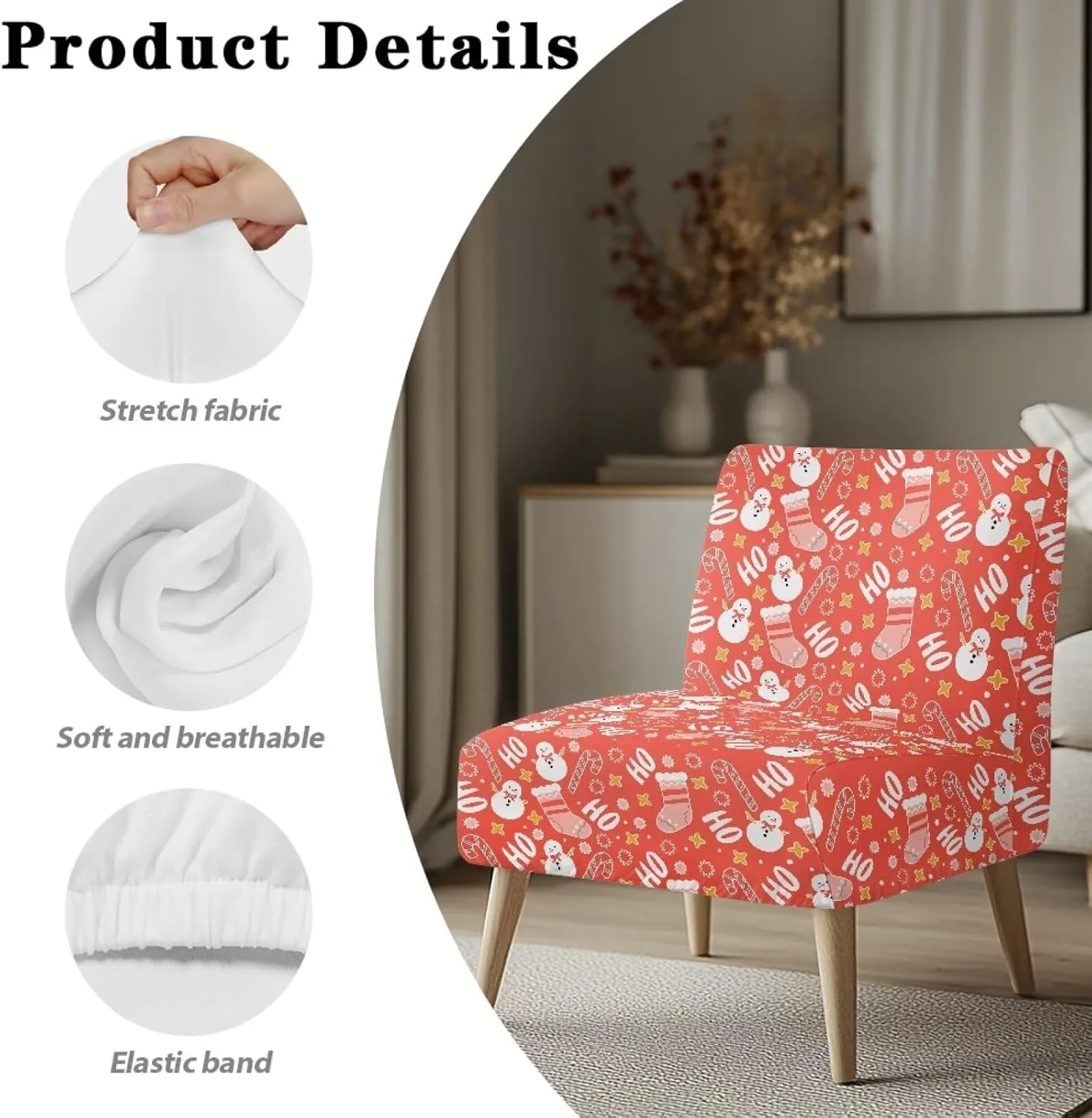 Talayituse Snowman Sock Candy Star Print Armless Accent Chair Cover Christmas Decor Slipcover for Slipper Chair Without Armrest Chair Couch Wear-Resistant Furniture Protector Cover for Bedroom Hotel