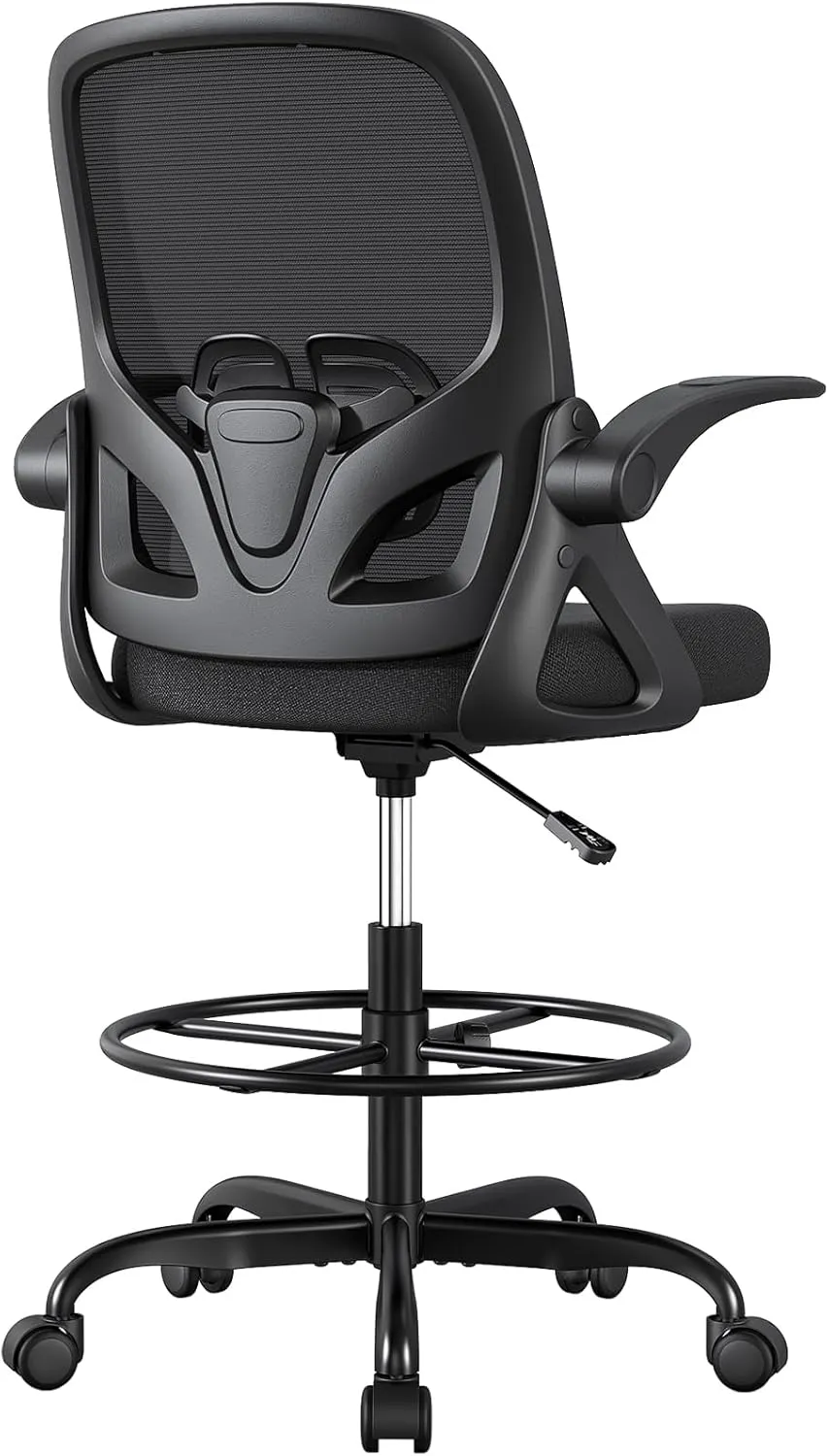 Tall Drafting Chair with Lumbar Support and Footrest Ring, Supportive Tall Extended Height Ergonomic Desk Chair for Home Work, Breathable Mesh Office Chair with Flip up Arms(Black)