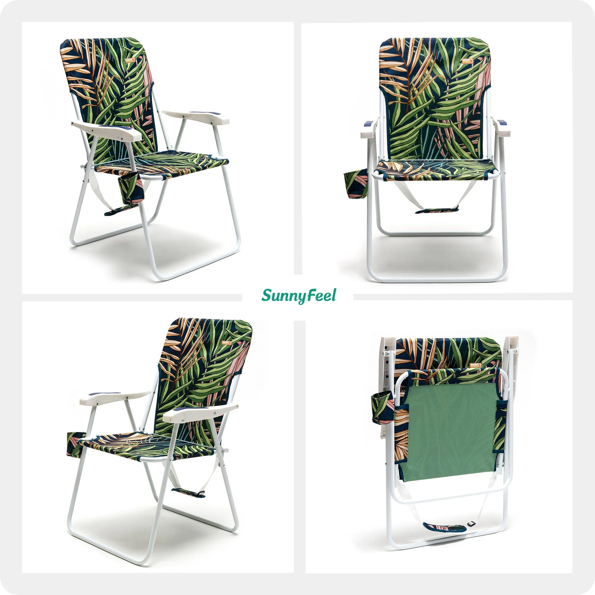 Tall Folding Beach Chair Lightweight, Portable High Sand Chair For Adults Heavy Duty 300 LBS With Cup Holders, Foldable Camping Lawn Chairs For Camping, Outdooring, Traveling, Picnic Concert,Sports