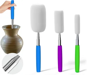 Telescoping Sponge Stick for Pottery, 27 Inches Long Pottery Sponges, Pottery Tool for Removing Excess Water from Tall and Narrow Pottery, 3 Pack