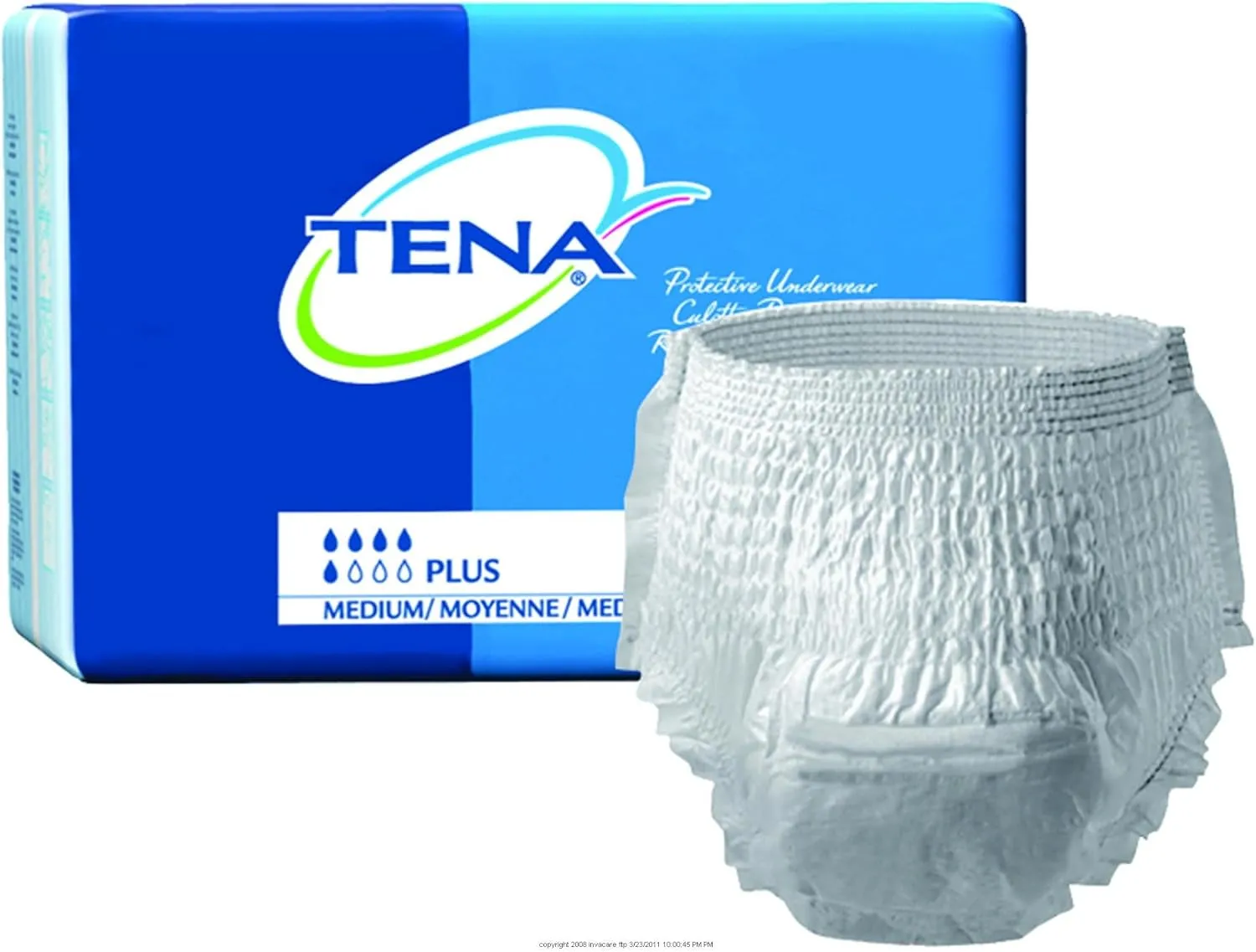 TENA Protective Underwear, Plus Absorbency, Prtv Undrwr pl Med, (72/cs), White, Medium
