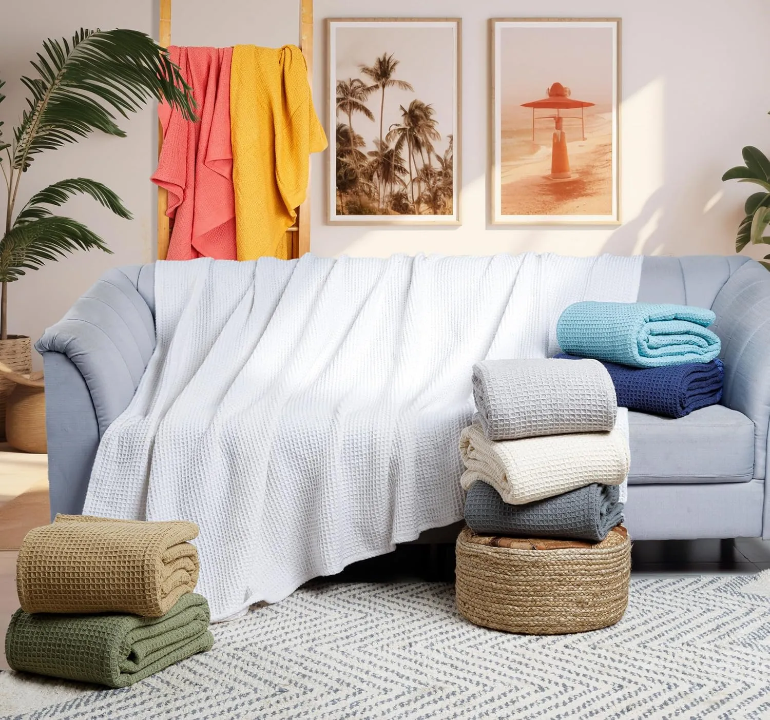Tex Trend 100% Cotton Blanket – Soft and Breathable Twin XL Waffle Blanket – All Season Comfort – Suitable for Bed Layering, Sofa, Couch and Chair - Mustard (60”x90”)