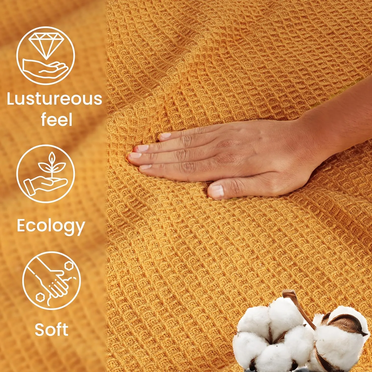Tex Trend 100% Cotton Blanket – Soft and Breathable Twin XL Waffle Blanket – All Season Comfort – Suitable for Bed Layering, Sofa, Couch and Chair - Mustard (60”x90”)