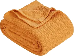 Tex Trend 100% Cotton Blanket – Soft and Breathable Twin XL Waffle Blanket – All Season Comfort – Suitable for Bed Layering, Sofa, Couch and Chair - Mustard (60”x90”)