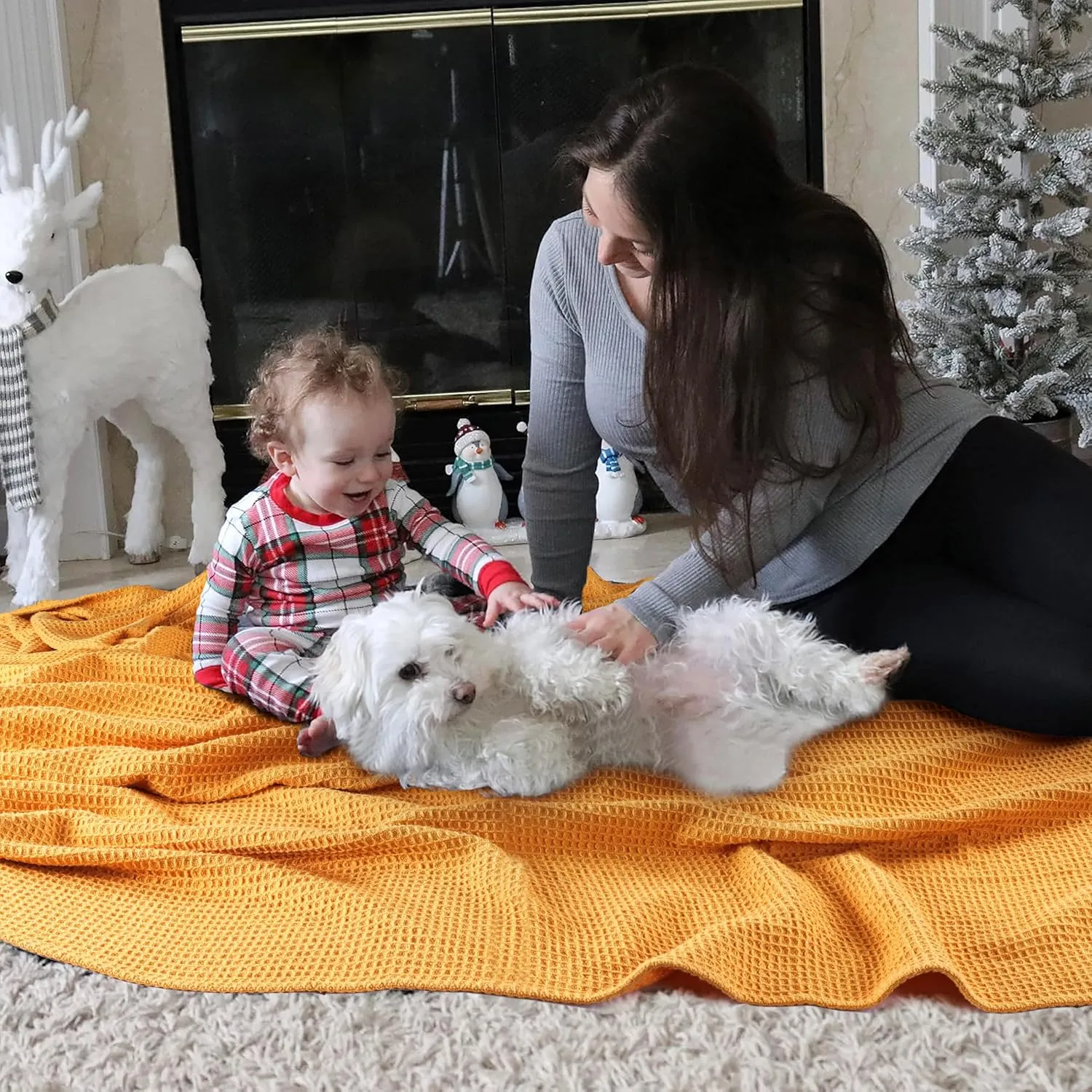 Tex Trend 100% Cotton Blanket – Soft and Breathable Twin XL Waffle Blanket – All Season Comfort – Suitable for Bed Layering, Sofa, Couch and Chair - Mustard (60”x90”)