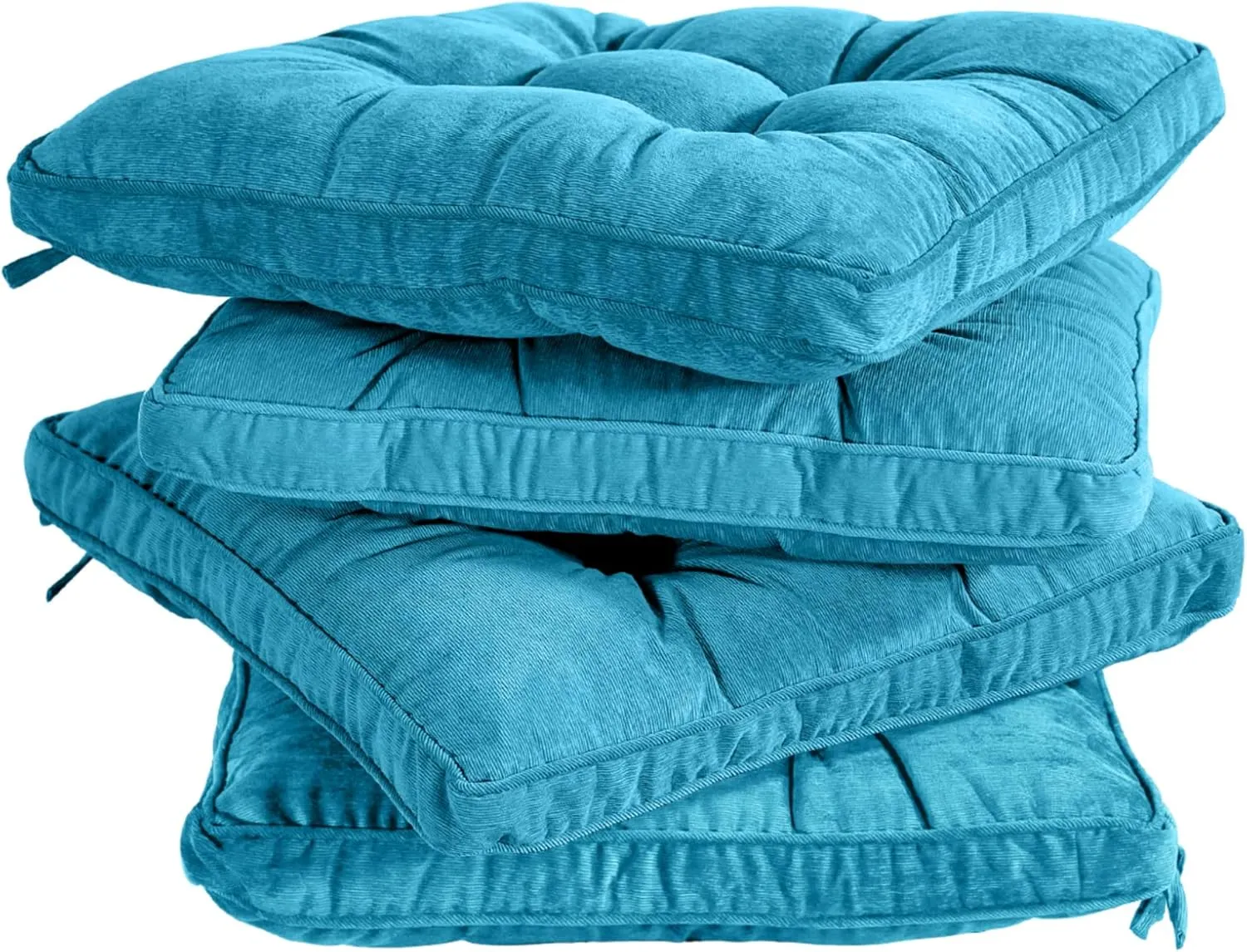 Tiita Dining Chair Seat Cushions 18x18 Inch Office Chair Pads Square Floor Pillows Pad for Outdoor Kitchen Dining Chairs with Ties Set of 4 (Blue)