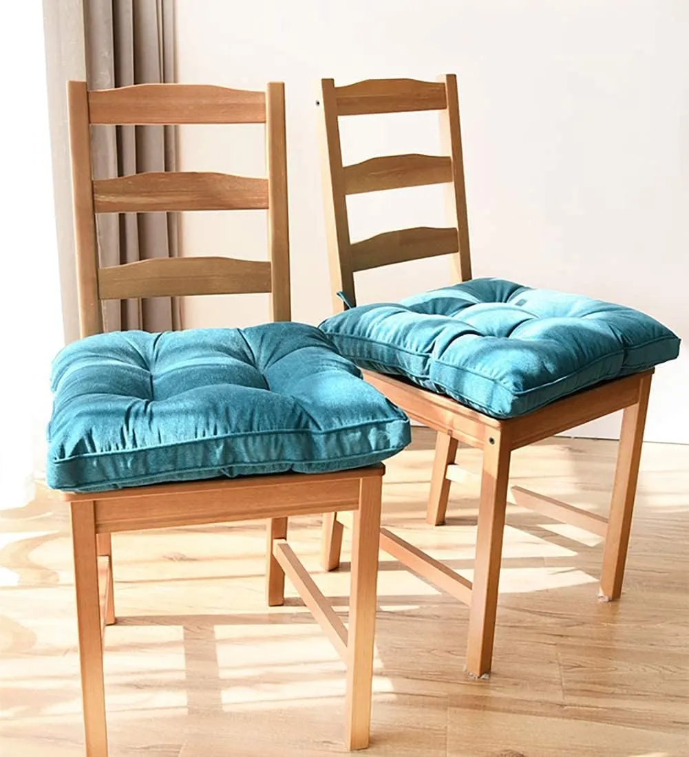 Tiita Dining Chair Seat Cushions 18x18 Inch Office Chair Pads Square Floor Pillows Pad for Outdoor Kitchen Dining Chairs with Ties Set of 4 (Blue)