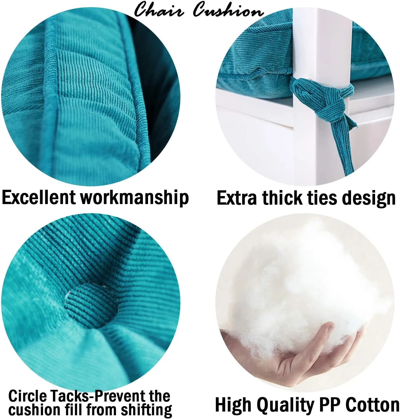 Tiita Dining Chair Seat Cushions 18x18 Inch Office Chair Pads Square Floor Pillows Pad for Outdoor Kitchen Dining Chairs with Ties Set of 4 (Blue)