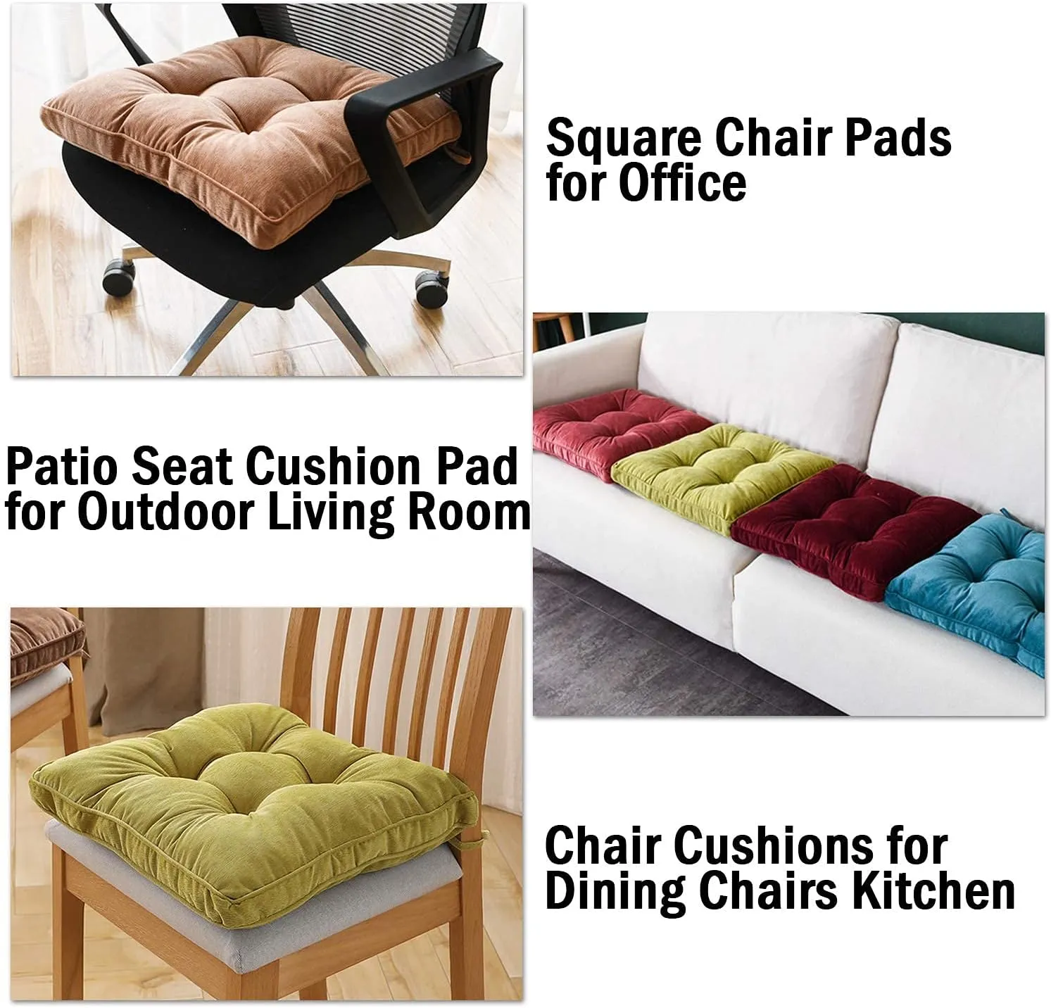 Tiita Dining Chair Seat Cushions 18x18 Inch Office Chair Pads Square Floor Pillows Pad for Outdoor Kitchen Dining Chairs with Ties Set of 4 (Blue)