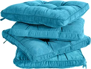 Tiita Dining Chair Seat Cushions 18x18 Inch Office Chair Pads Square Floor Pillows Pad for Outdoor Kitchen Dining Chairs with Ties Set of 4 (Blue)