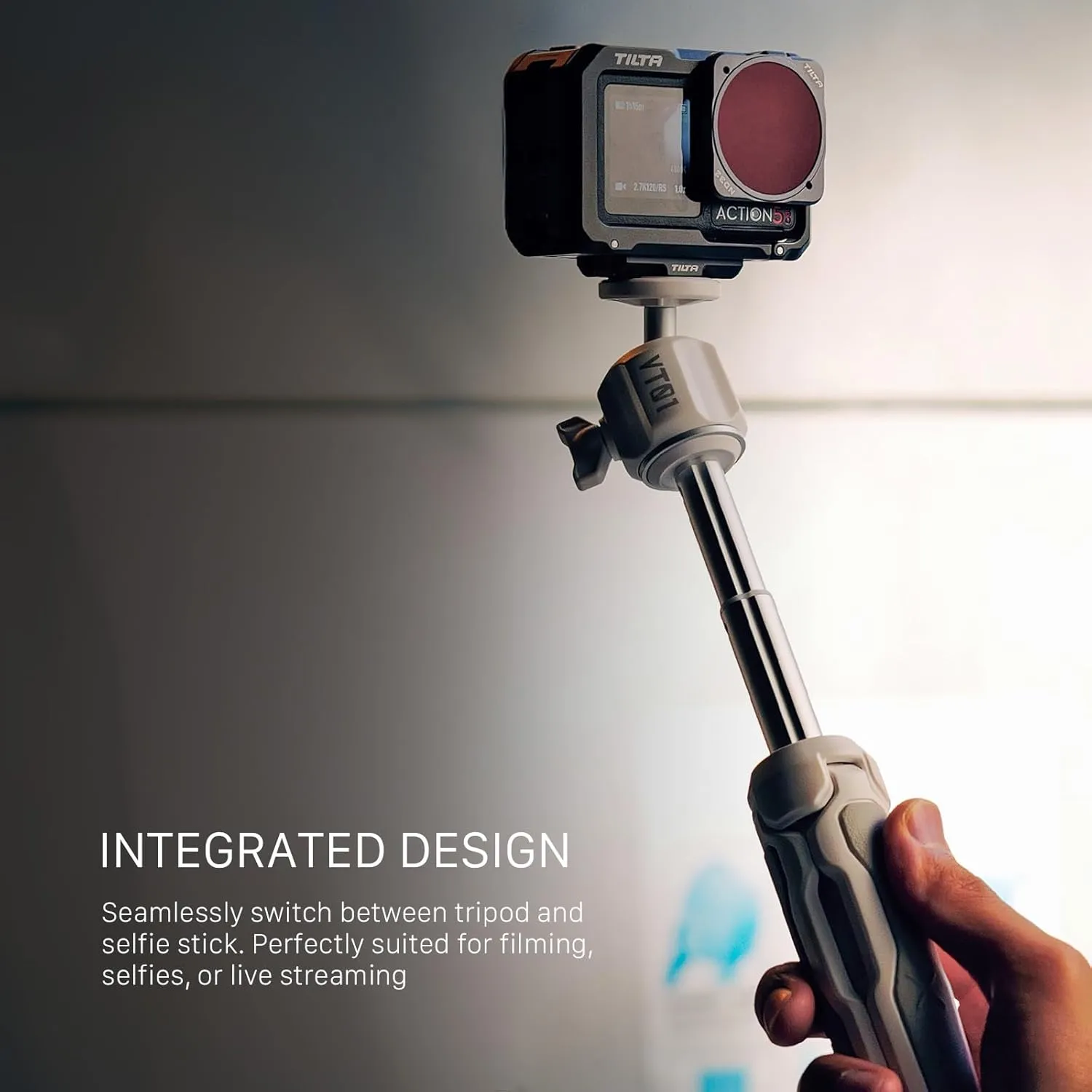 Tilta Extendable Vlog Tripod – Space Gray | 2.2 lb Payload | Selfie Stick | Universal Compatibility | 90° Vertical Shooting Slot | Collapsible | TT-VT01-BH-SG