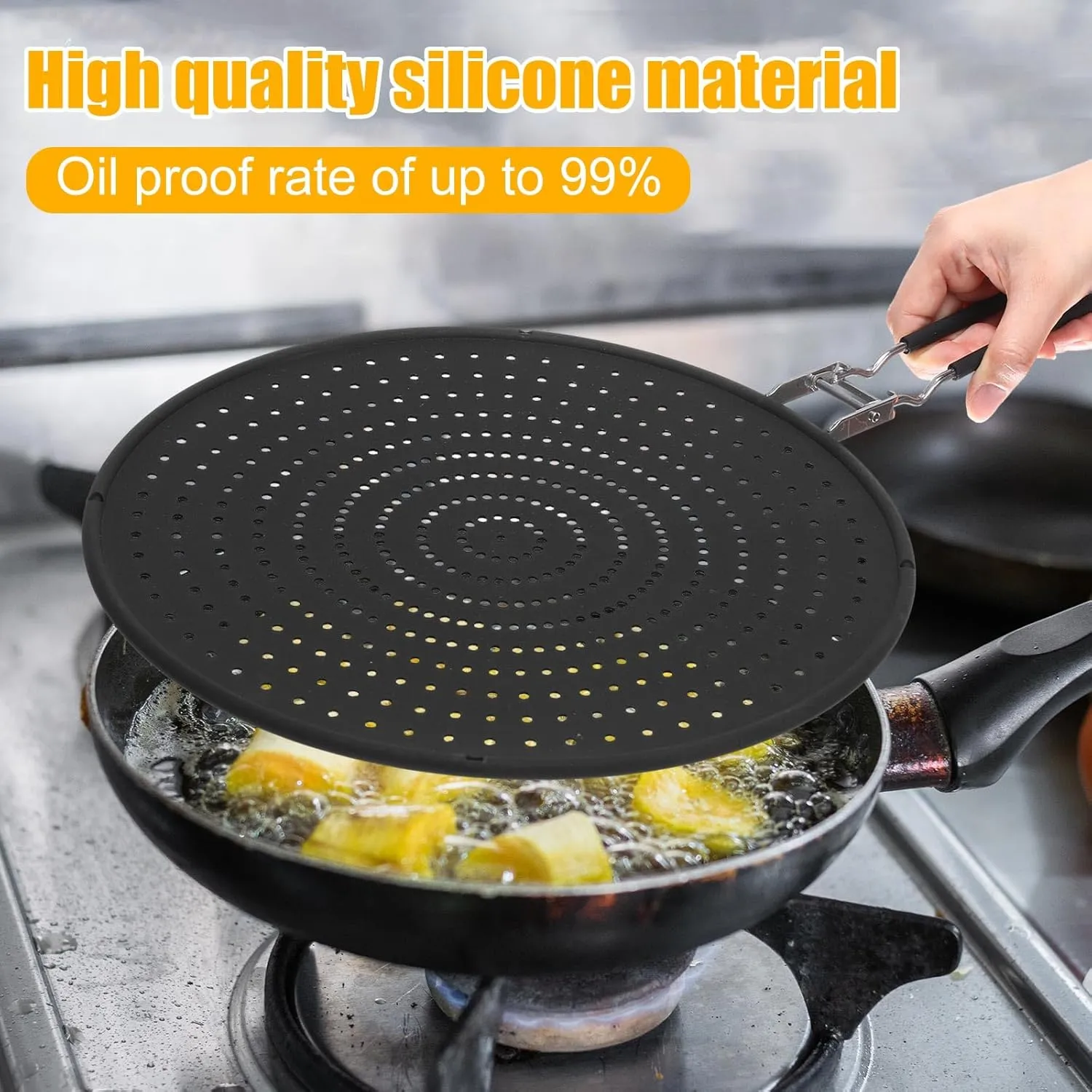 Tioncy 3 Pcs Silicone Splatter Screen for Frying Pan Grease Oil Splatter Collapsible Splash Guard Heat Resistant Multi Use for Baking and Cooking(Black)