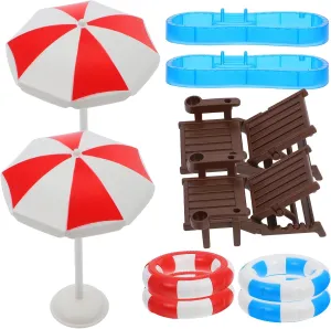 Toyvian 2 Sets Doll House Swimming Pool Swimming Ring Folding Beach Sunbath Chair Simulation Miniature Craft Furniture Pool Toys Photo Props for Dollhouse Accessories