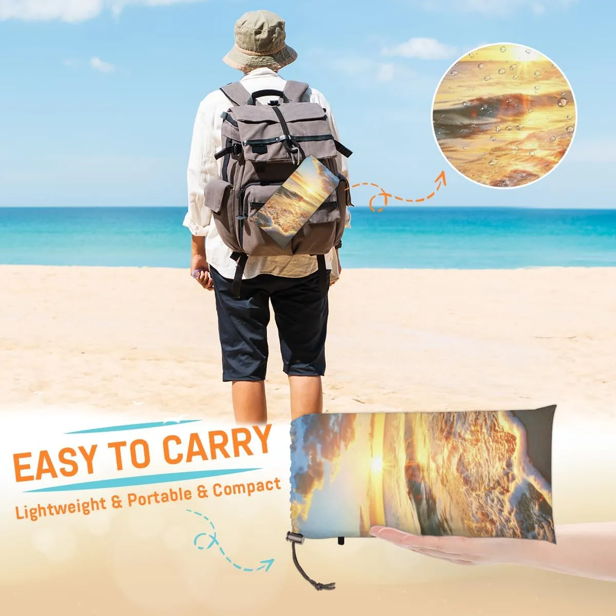 Tropical Beach Blanket, Sandproof Beach Mat, Adults Waterproof Quick Drying Sand Free Mat with 4 x Ground Spikes for Outdoor Travel Camping Hiking, Ocean Palms Leaf