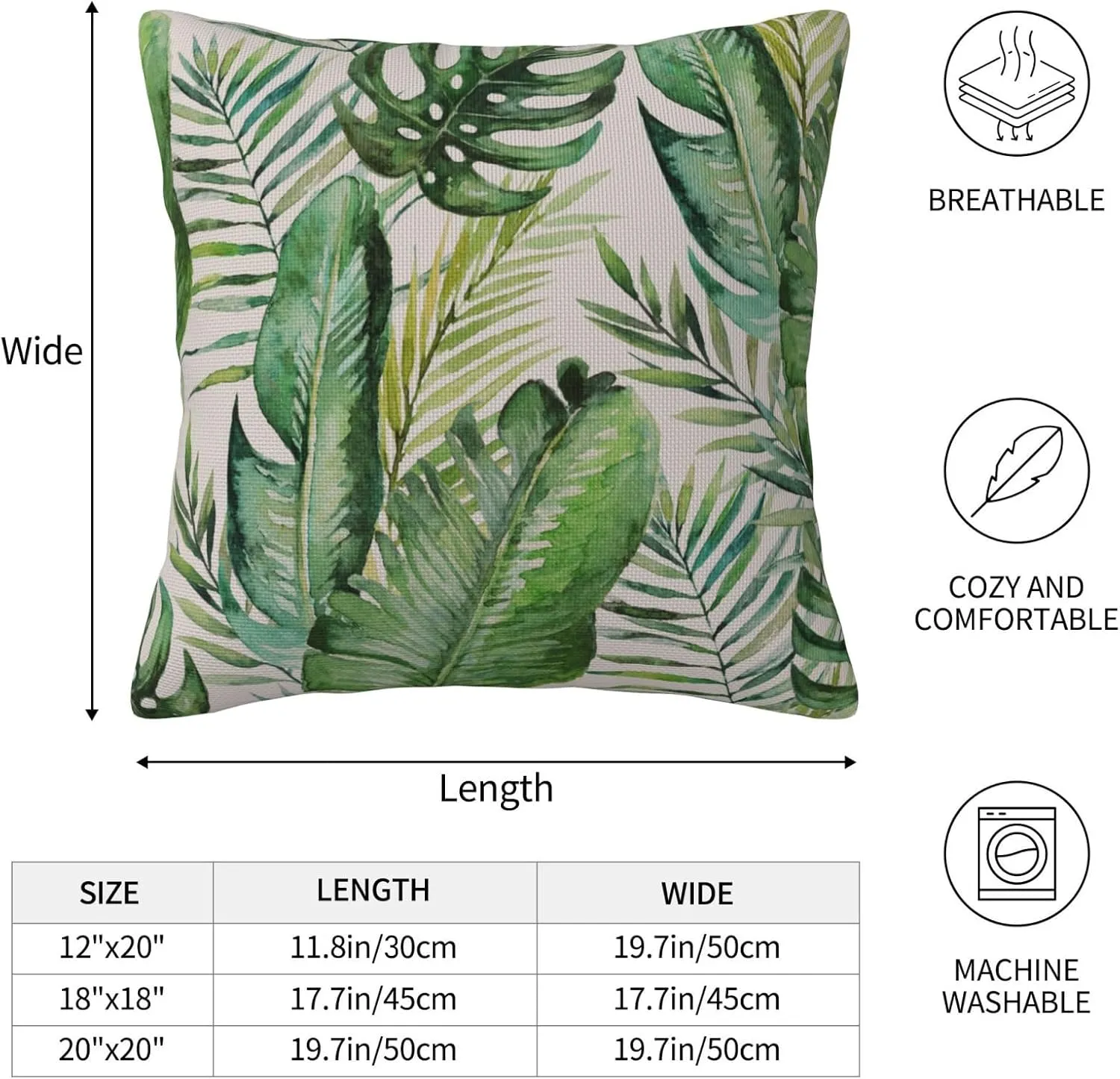 Tropical Leaves Throw Pillow Covers 18x18 Set of 2 Green Leaves Decorative Pillow Covers Plants Outdoors Pillowcase Cushion Case Farmhouse Home Decor for Sofa Couch Bed Bedroom
