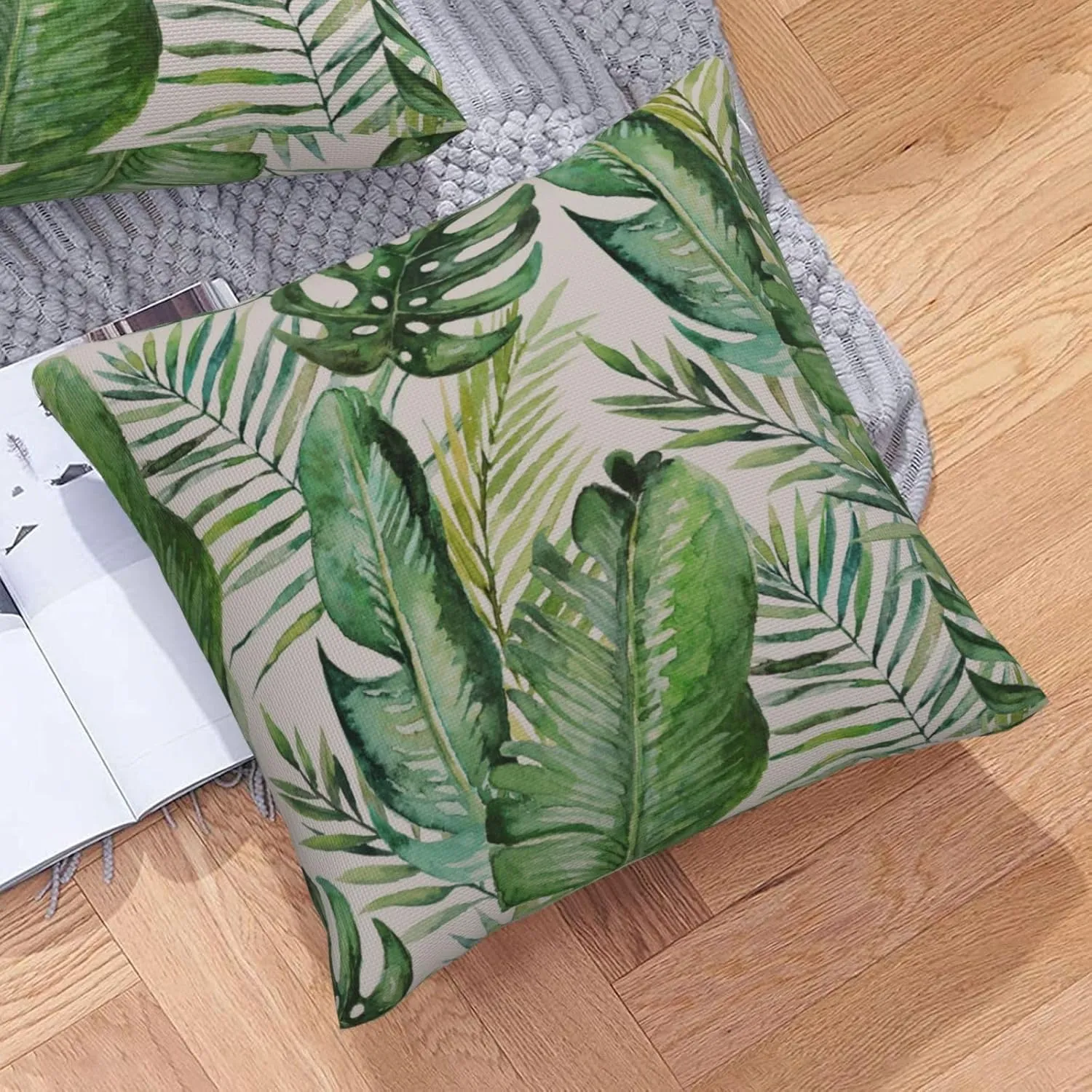 Tropical Leaves Throw Pillow Covers 18x18 Set of 2 Green Leaves Decorative Pillow Covers Plants Outdoors Pillowcase Cushion Case Farmhouse Home Decor for Sofa Couch Bed Bedroom