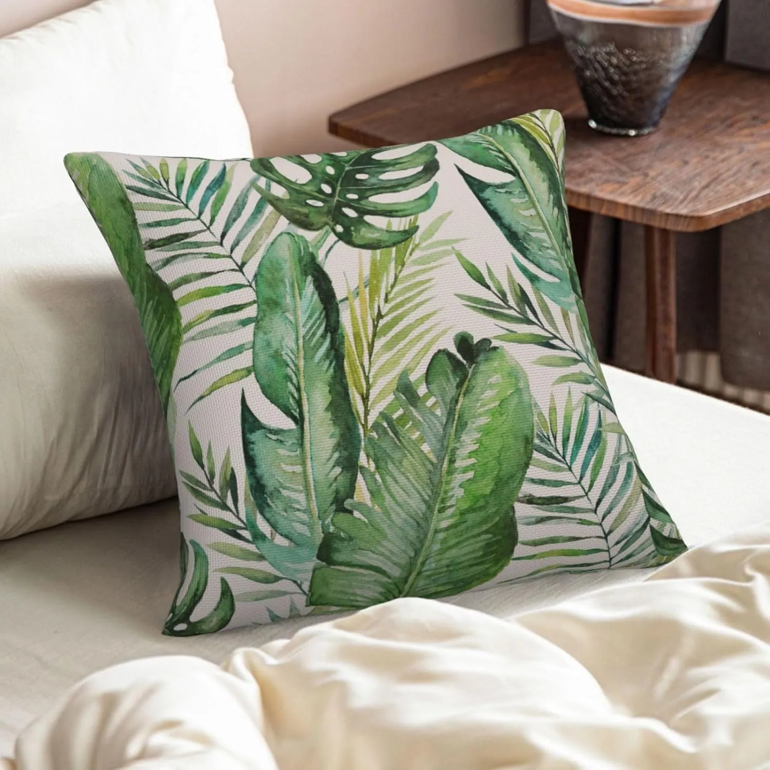 Tropical Leaves Throw Pillow Covers 18x18 Set of 2 Green Leaves Decorative Pillow Covers Plants Outdoors Pillowcase Cushion Case Farmhouse Home Decor for Sofa Couch Bed Bedroom