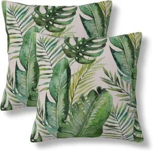 Tropical Leaves Throw Pillow Covers 18x18 Set of 2 Green Leaves Decorative Pillow Covers Plants Outdoors Pillowcase Cushion Case Farmhouse Home Decor for Sofa Couch Bed Bedroom