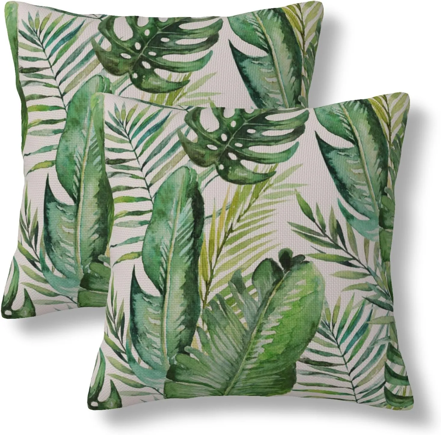 Tropical Leaves Throw Pillow Covers 18x18 Set of 2 Green Leaves Decorative Pillow Covers Plants Outdoors Pillowcase Cushion Case Farmhouse Home Decor for Sofa Couch Bed Bedroom