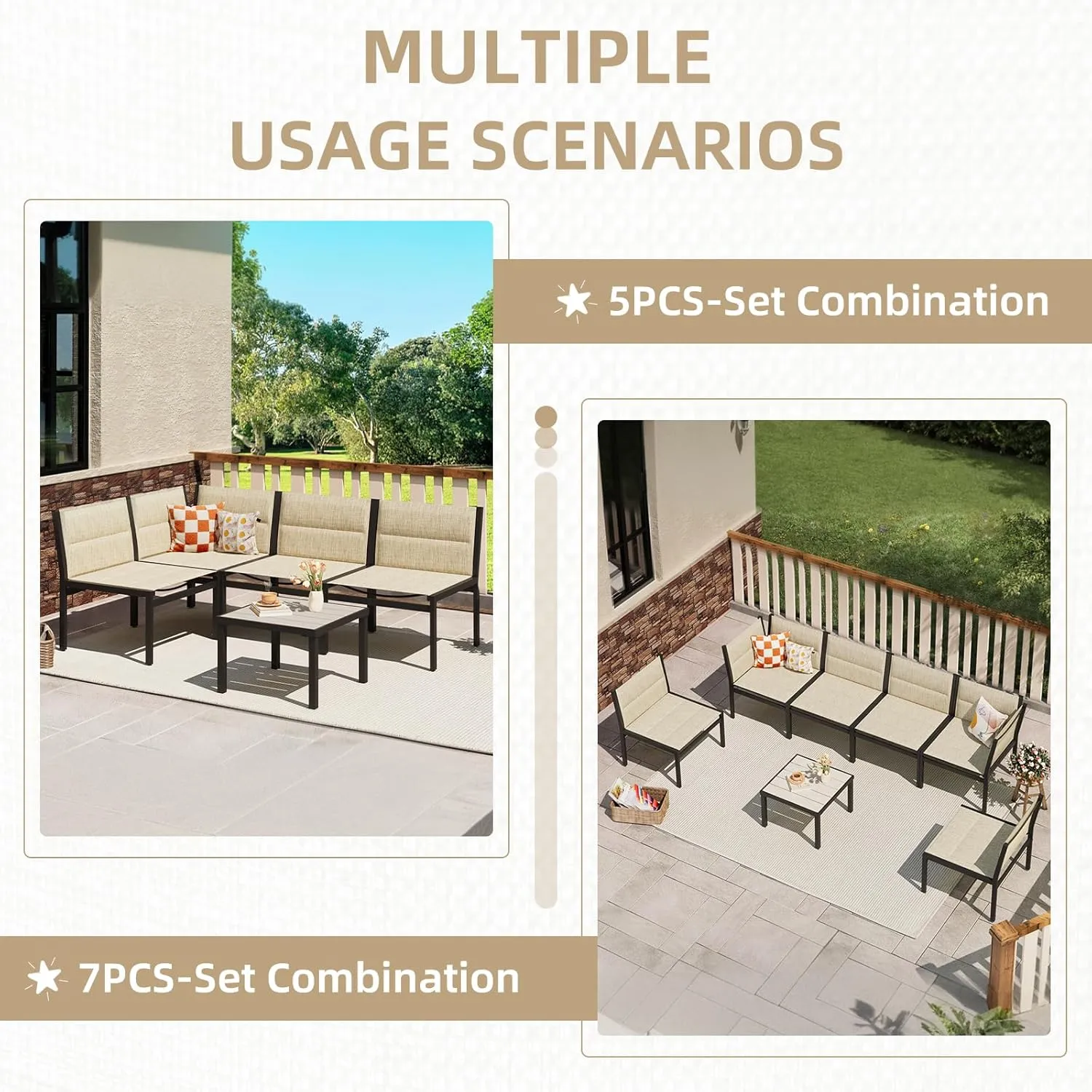 U-MAX 7 Pieces Patio Furniture Set, Cotton-Filled Textilene Fabric Outdoor Conversation Sets with Coffee Table, Outdoor Sectional Furniture for Garden, Backyard, Balcony, Lawn (Yellow)