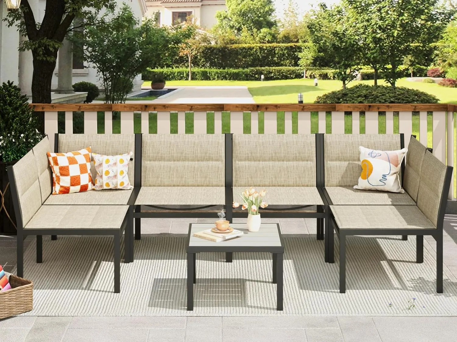 U-MAX 7 Pieces Patio Furniture Set, Cotton-Filled Textilene Fabric Outdoor Conversation Sets with Coffee Table, Outdoor Sectional Furniture for Garden, Backyard, Balcony, Lawn (Yellow)