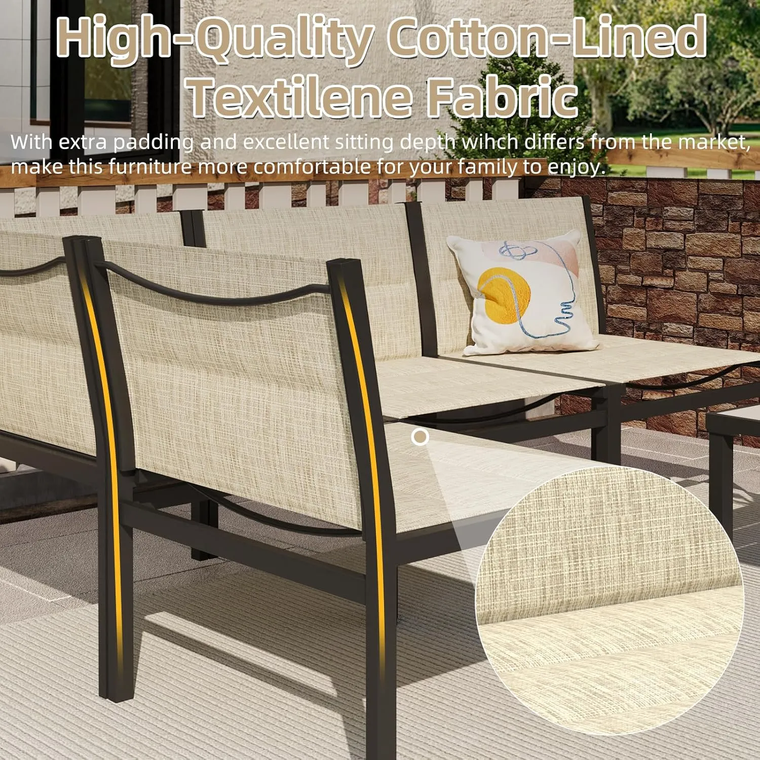 U-MAX 7 Pieces Patio Furniture Set, Cotton-Filled Textilene Fabric Outdoor Conversation Sets with Coffee Table, Outdoor Sectional Furniture for Garden, Backyard, Balcony, Lawn (Yellow)