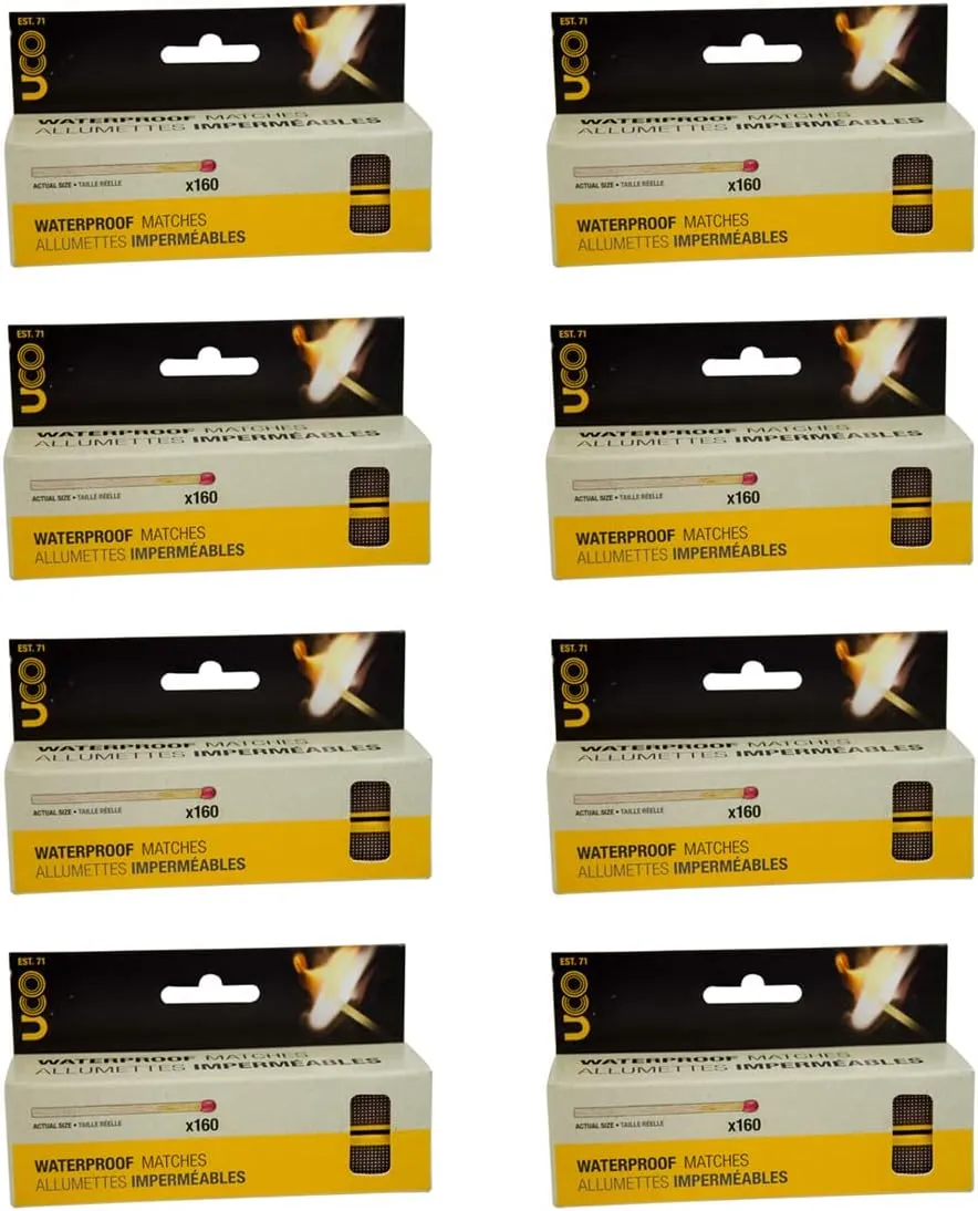 UCO 8-Pack Waterproof Matches for Outdoor, Camping, Hiking, Hurricane and Emergency Survival Kits