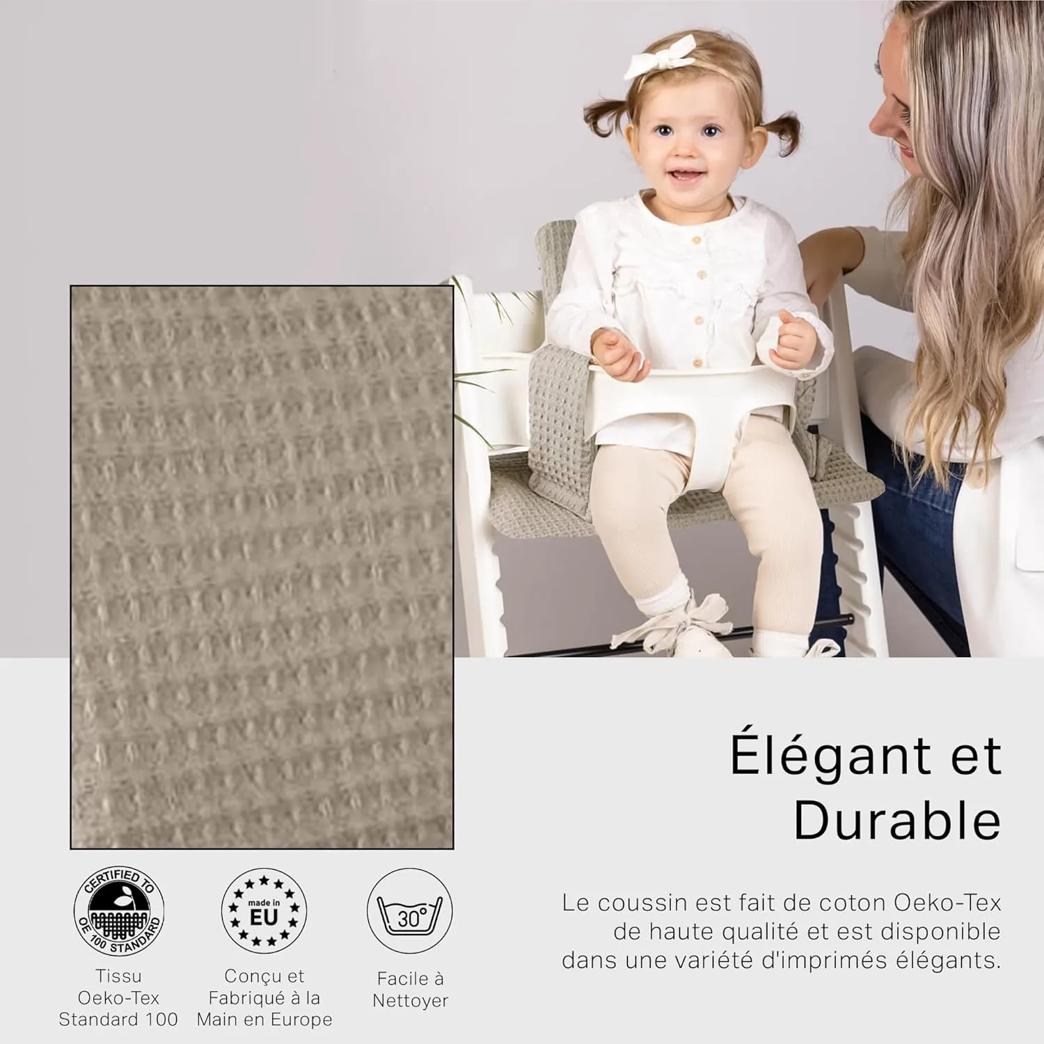 UKJE | Cushion Compatible with Stokke Tripp Trapp | Beige Cushion for Tripp Trapp High Chair l Seat Cover Compatible with Stokke Tripp Trapp Baby Chair l Seat Cushion Made in Europe