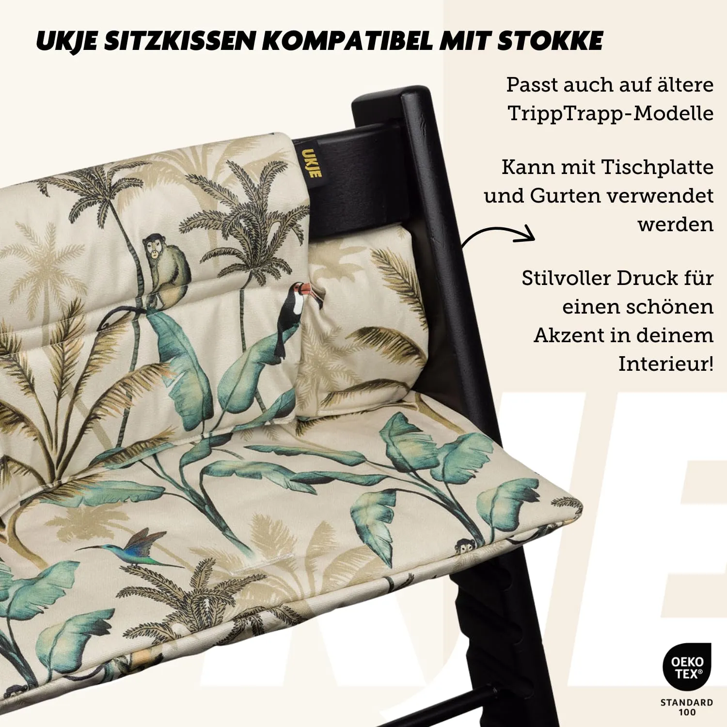 UKJE Cushion Compatible with Stokke Tripp Trapp (Old and New Model) 2 Pieces, Baby High Chair Cushion Oeko-Tex Cotton, Easy to Clean