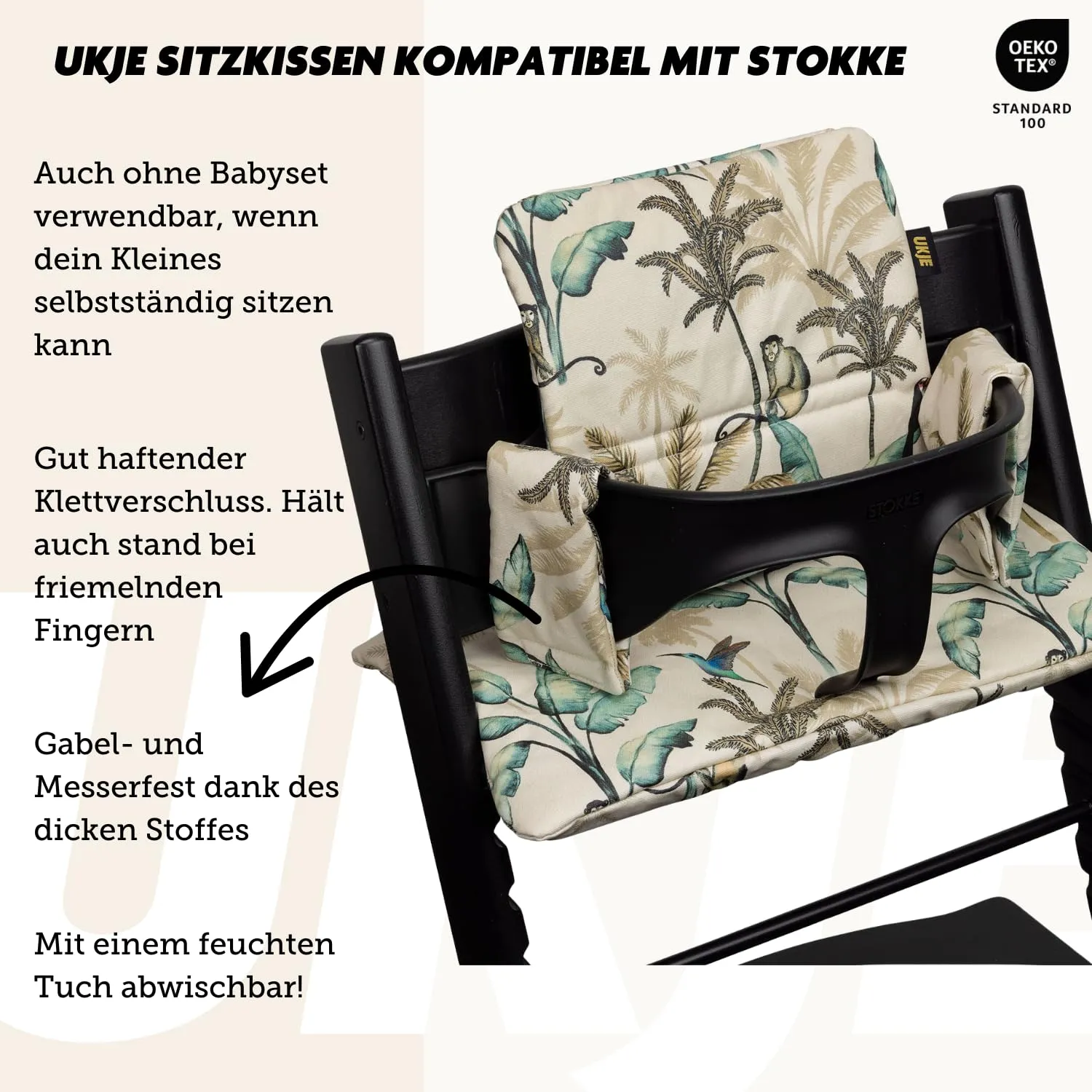 UKJE Cushion Compatible with Stokke Tripp Trapp (Old and New Model) 2 Pieces, Baby High Chair Cushion Oeko-Tex Cotton, Easy to Clean