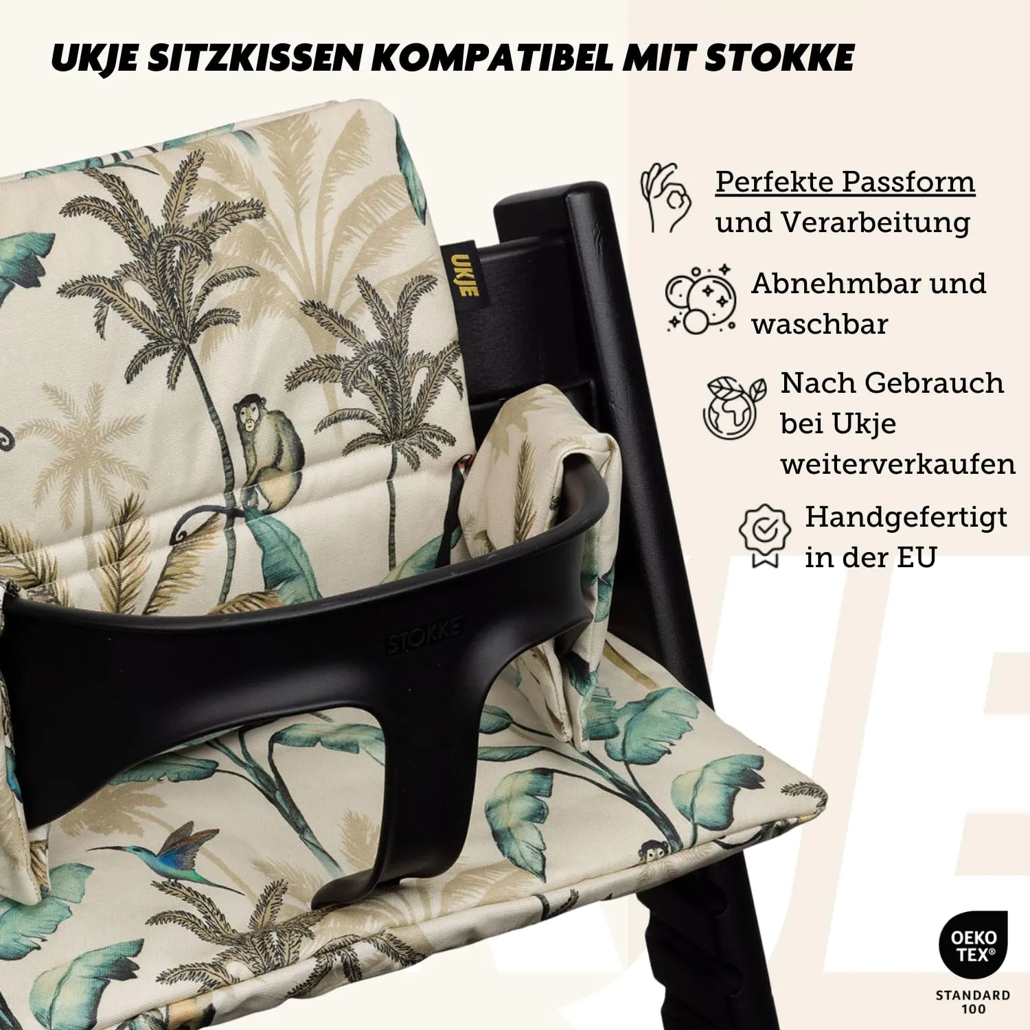 UKJE Cushion Compatible with Stokke Tripp Trapp (Old and New Model) 2 Pieces, Baby High Chair Cushion Oeko-Tex Cotton, Easy to Clean