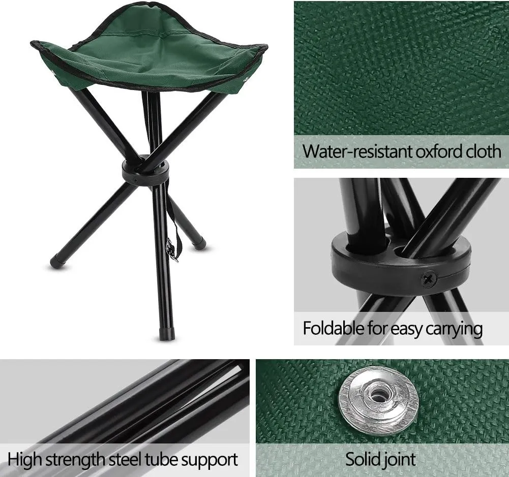 VBESTLIFE Portable Folding Tripod Chair, Oxford Cloth Steel Tube Camping Chair for Outdoor Camping Hiking Fishing Picnic BBQ Travel