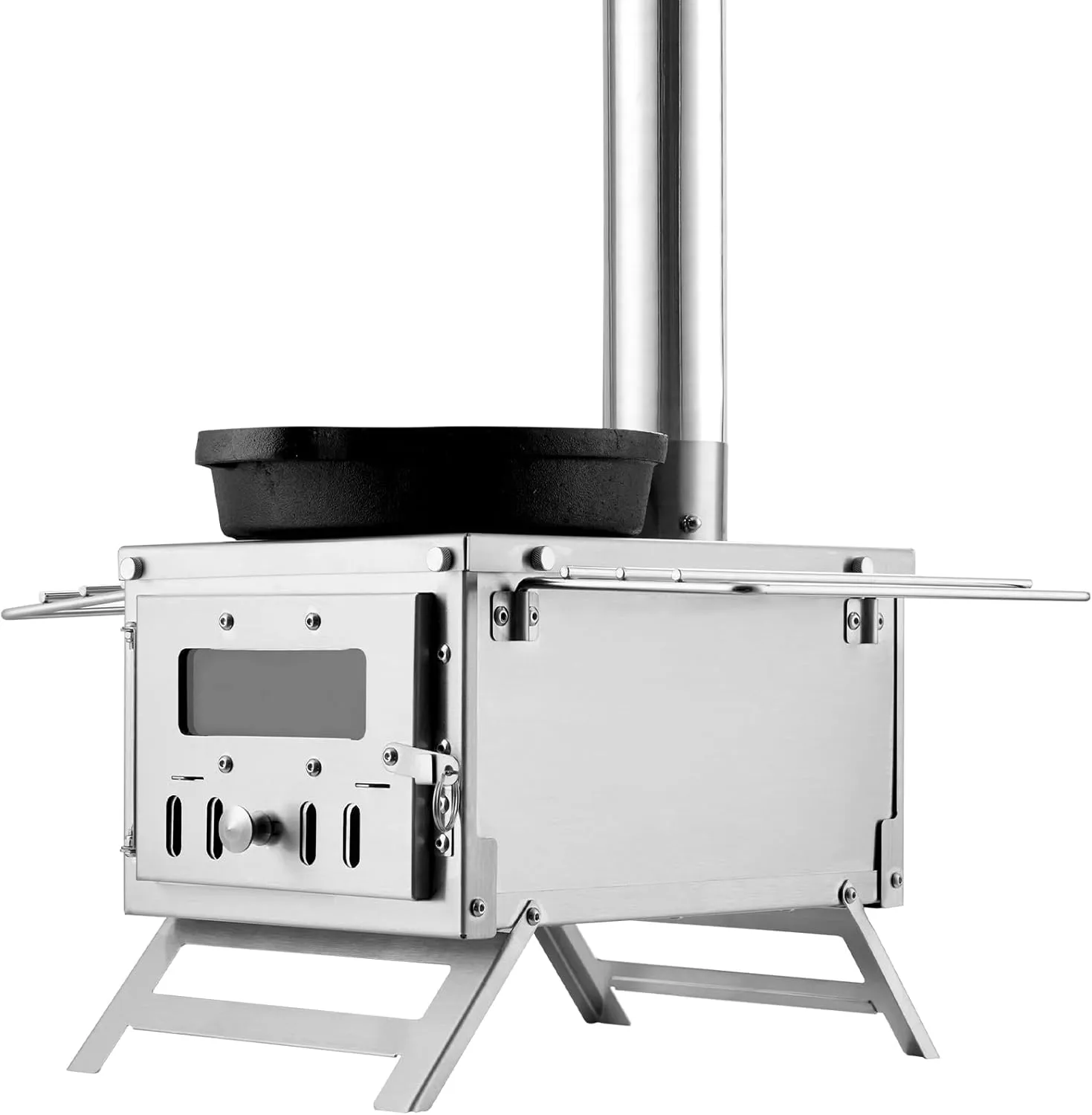 VEVOR Camping Wood Stove Stainless Steel Camping Tent Stove, Portable Wood Burning Stove with Chimney Pipes & Gloves, 700in³Firebox Hot Tent Stove for Outdoor Cooking and Heating with 8 Pipes