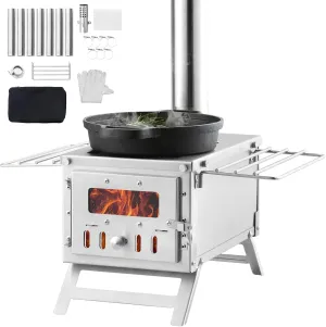 VEVOR Camping Wood Stove Stainless Steel Camping Tent Stove, Portable Wood Burning Stove with Chimney Pipes & Gloves, 700in³Firebox Hot Tent Stove for Outdoor Cooking and Heating with 8 Pipes