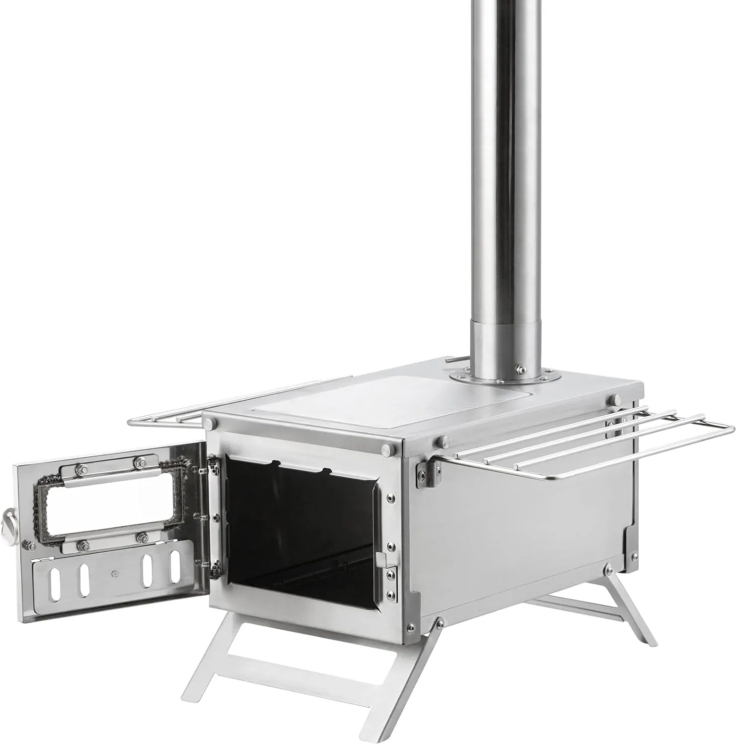 VEVOR Camping Wood Stove Stainless Steel Camping Tent Stove, Portable Wood Burning Stove with Chimney Pipes & Gloves, 700in³Firebox Hot Tent Stove for Outdoor Cooking and Heating with 8 Pipes