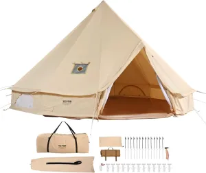 VEVOR Canvas Tent Bell Tent, Yurt Tent 4 Seasons 6 m/19.68 ft, Canvas Tent for Camping with Stove Jack, Breathable Tent Holds up to 10 People, Family Camping Outdoor Hunting Party