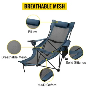 VEVOR Folding Camp Chair with Footrest Mesh, Portable Lounge Chair - Blue