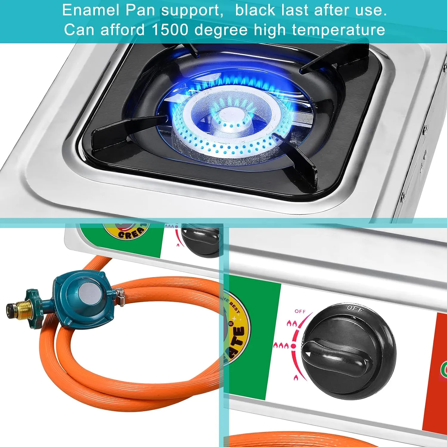 Vivicreate 10000 BTU Single Burner Propane Gas Stove Outdoor Camping Cooker Portable Stainless Steel Cooktop with Hose for BBQ Frying Boiling High BTU Estufa de Gas Portátil Fogón de Gas