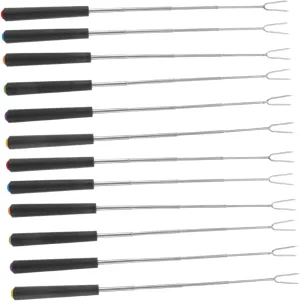 VOSAREA 12pcs Telescoping Bbq Forks Handles Extendable Skewers for Campfire Grilling Meat Forks for Outdoor Bbq Activities