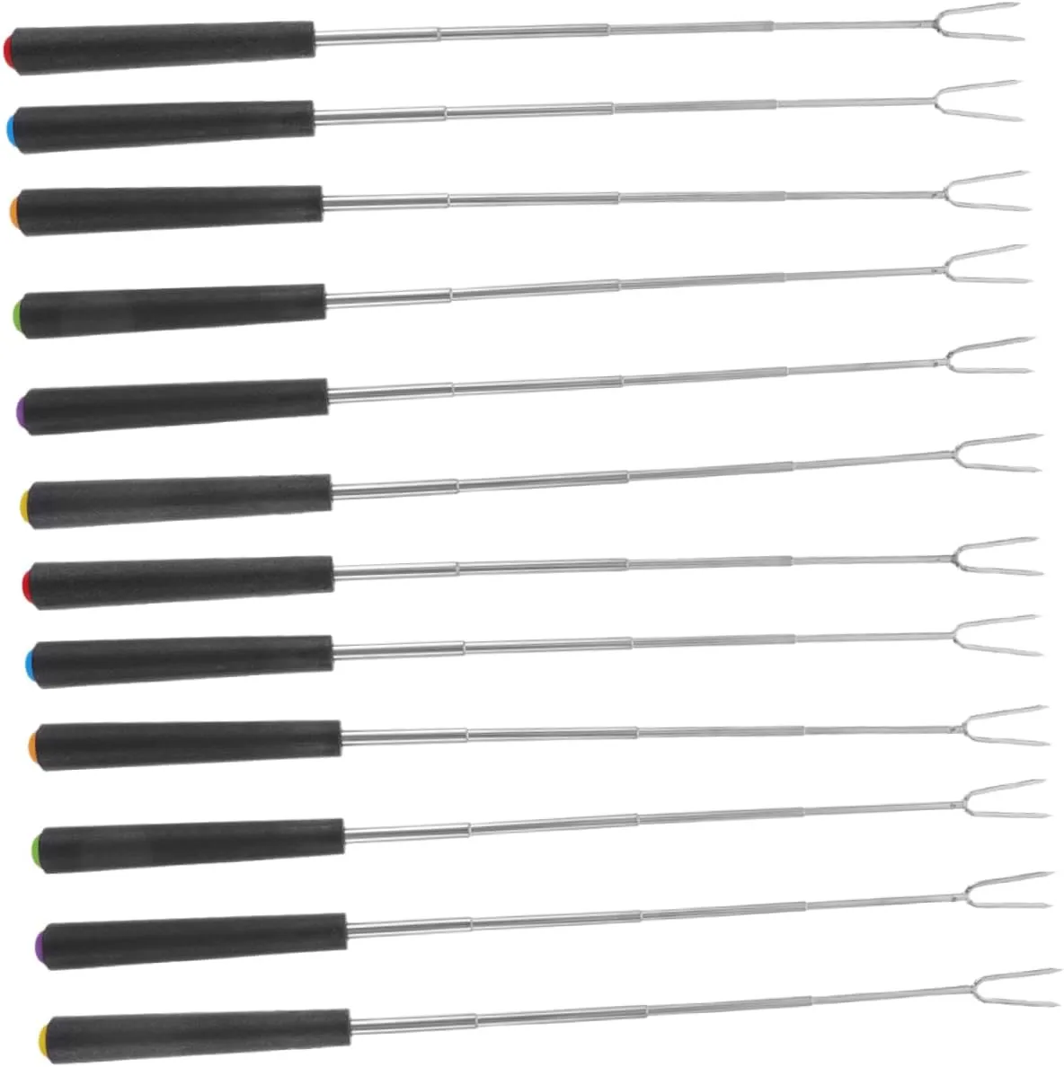 VOSAREA 12pcs Telescoping Bbq Forks Handles Extendable Skewers for Campfire Grilling Meat Forks for Outdoor Bbq Activities