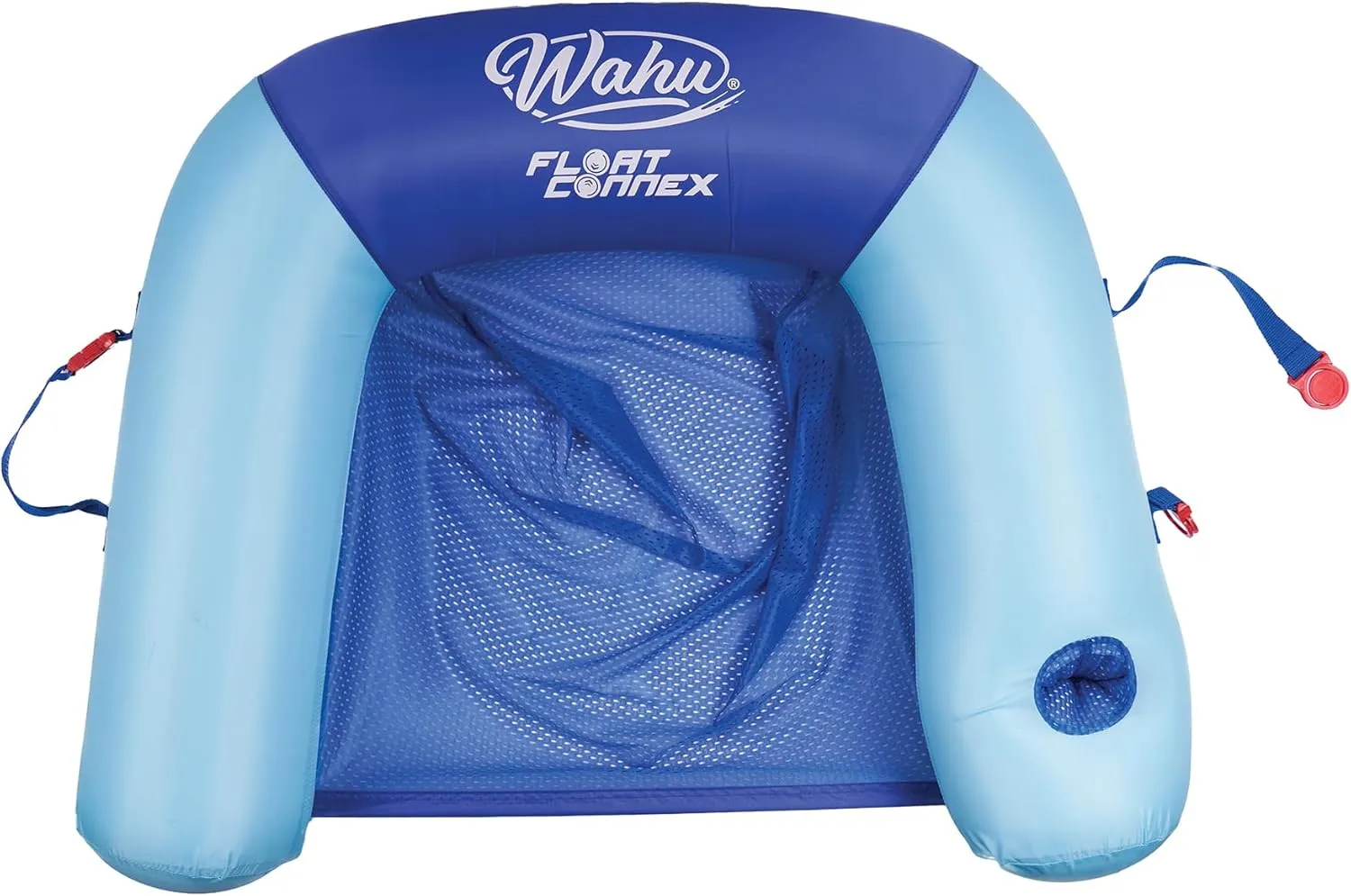 Wahu Float Connex Aqua Pool Seat with Connex Clips, Cupholder, and Inflate Valve, Inflatable Pool Float Chair for Adults and Kids Ages 8 , Blue/Light Blue