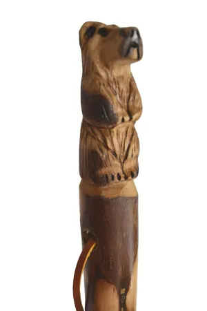 Walking Stick Carving, Bear carved in Dark Wood, Custom Height Up to 60"