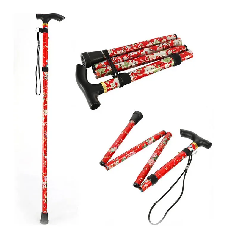 Walking Sticks For Elderly Women Men Lightweight Foldable Telescopic 93cm Adjustable Folding Floral Metal Cane Climbing Hiking