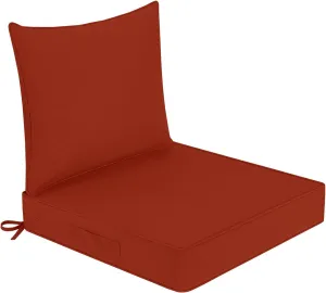 Waterproof Outdoor Chair Cushions 22x22, Outdoor Cushions for Patio Furniture with Removable Cover, Outdoor Deep Seat Patio Cushion Set with Backrest for Sofa, Couch and Patio Chairs, Brick Red
