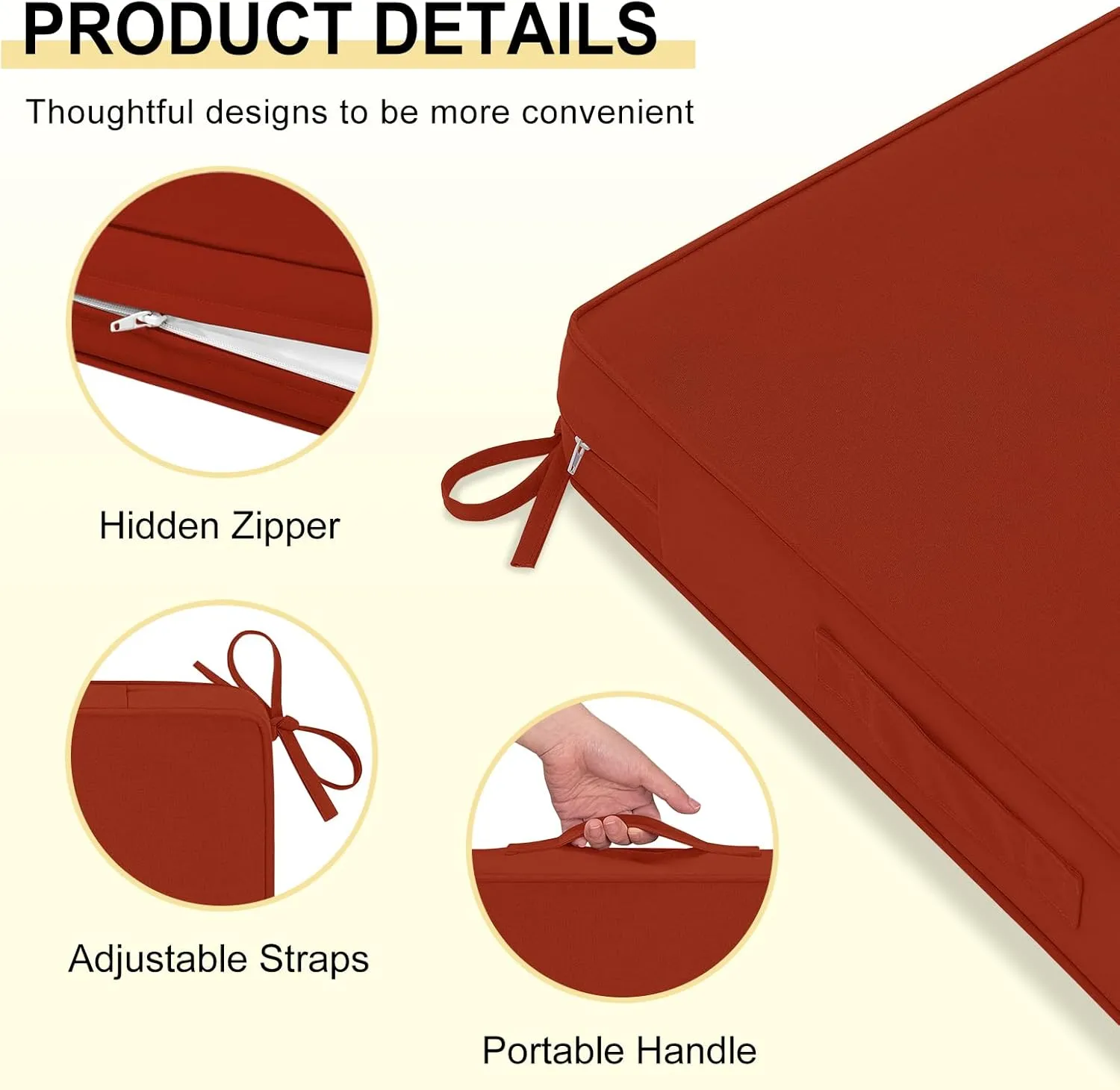 Waterproof Outdoor Chair Cushions 22x22, Outdoor Cushions for Patio Furniture with Removable Cover, Outdoor Deep Seat Patio Cushion Set with Backrest for Sofa, Couch and Patio Chairs, Brick Red