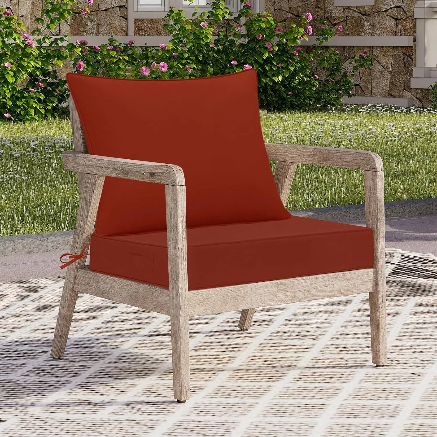Waterproof Outdoor Chair Cushions 22x22, Outdoor Cushions for Patio Furniture with Removable Cover, Outdoor Deep Seat Patio Cushion Set with Backrest for Sofa, Couch and Patio Chairs, Brick Red
